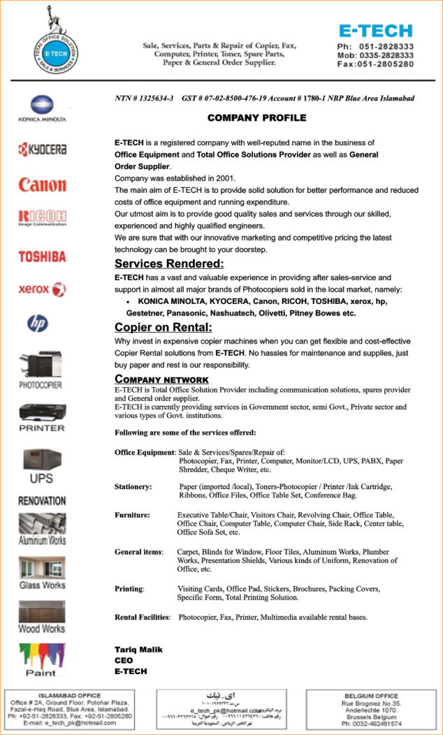 E-Tec Sale & Services - Islamabad